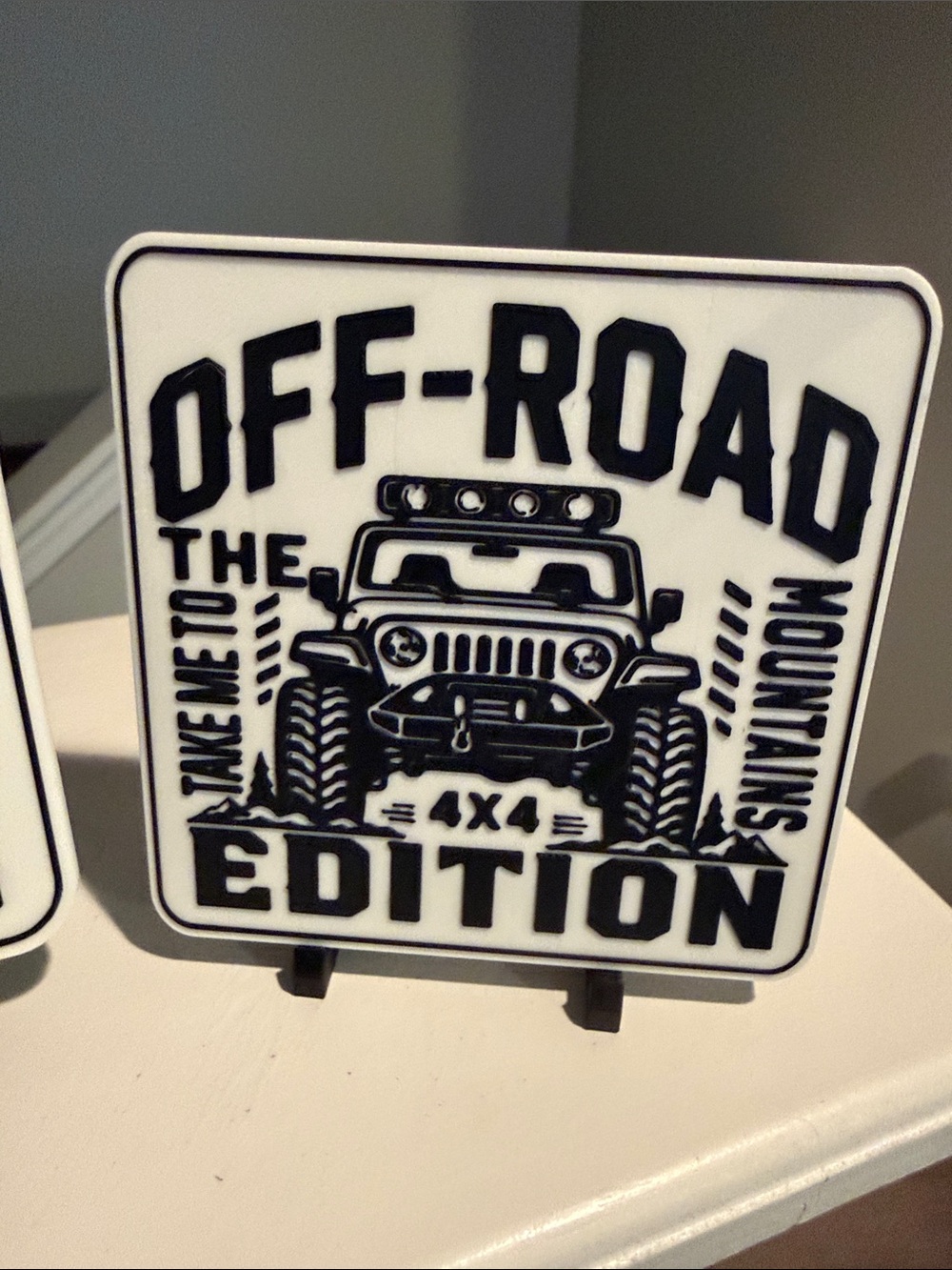 Off-Road Edition 4x4 3D printed sign and coaster  - Black and Red/Blue - Picture 5 of 7